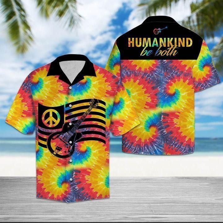 Tie Dye Hippie Guitar Peace Love Tropical Hawaiian Shirt