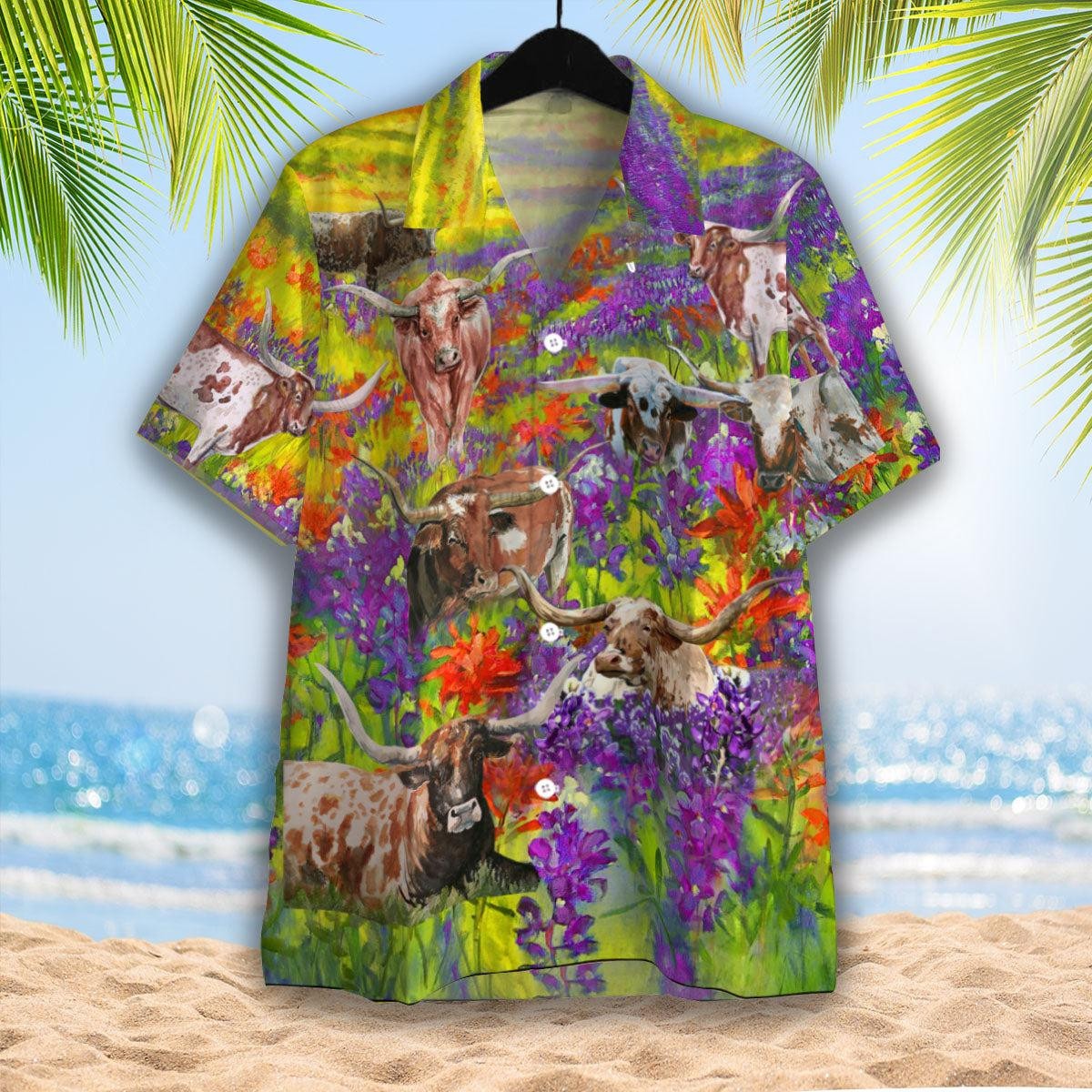 Texas Longhorn In The Bluebonnet Feild Hawaiian Shirt