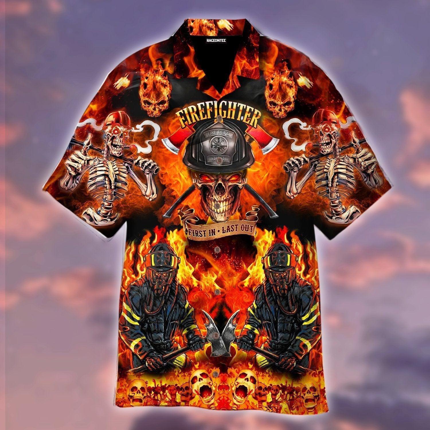 Fire Skeleton Firefighter Hawaiian Shirt