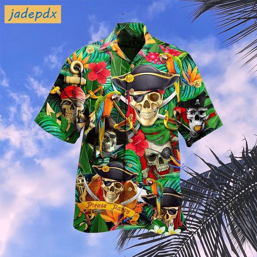 Pirate Skull And Parrot Pirate Party Tropical Hawaiian Shirt