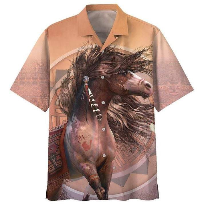 Beautiful Native Horse Brown Hawaiian Shirt