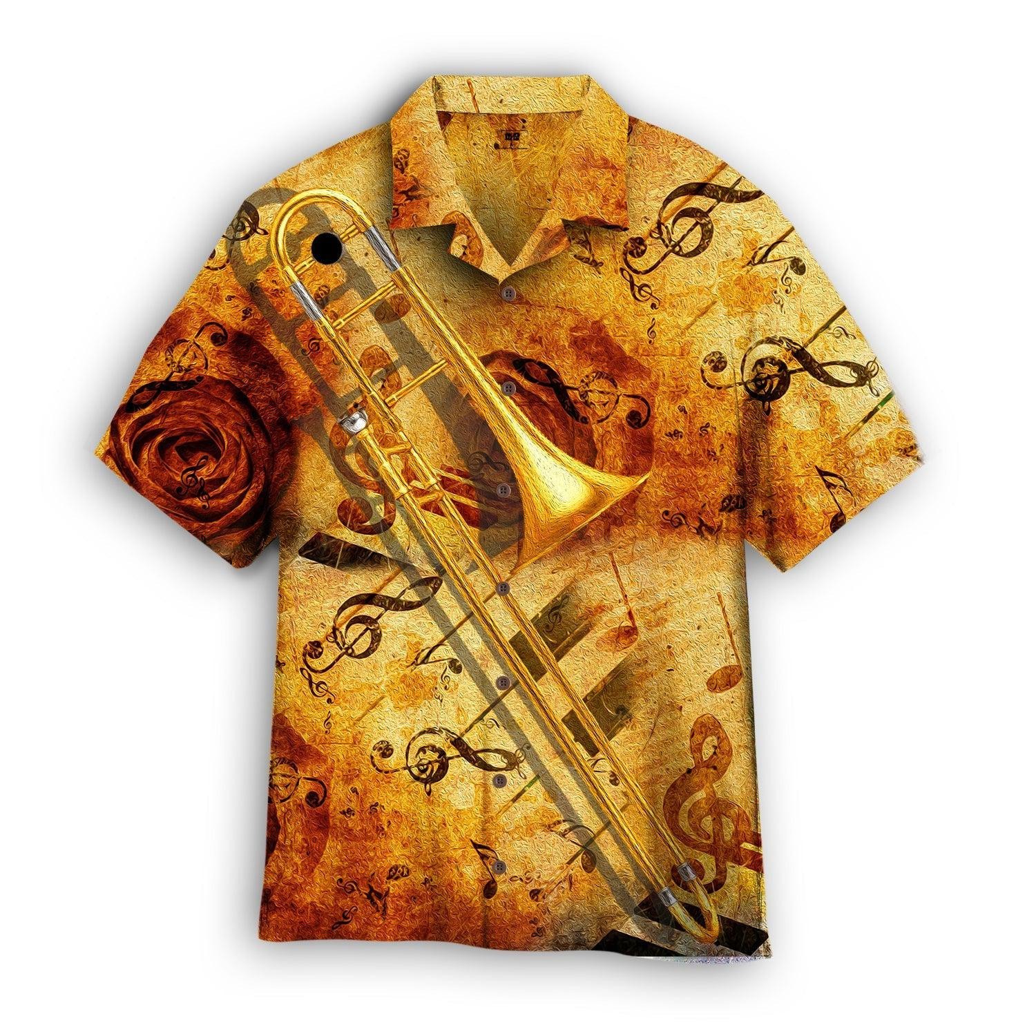 Yellow Trombone Music Hawaiian Shirt