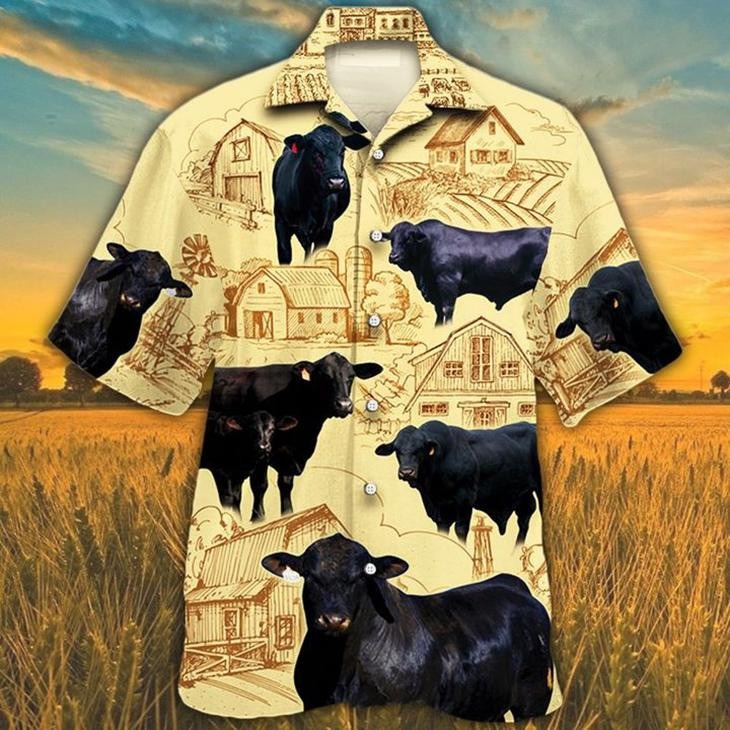 Black Angus Cattle Hawaiian Shirt