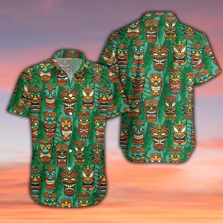 Tiki Palm Leaves Pattern Hawaiian Shirt