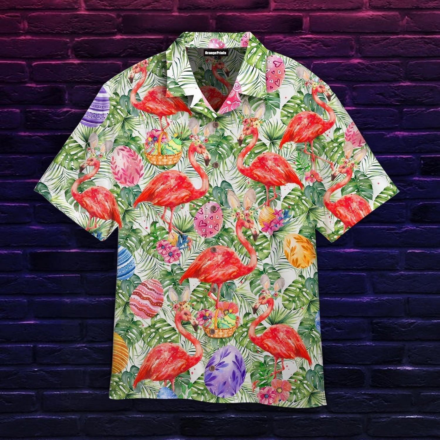 Tropical Flamingo Easter Eggs Hawaiian Shirt