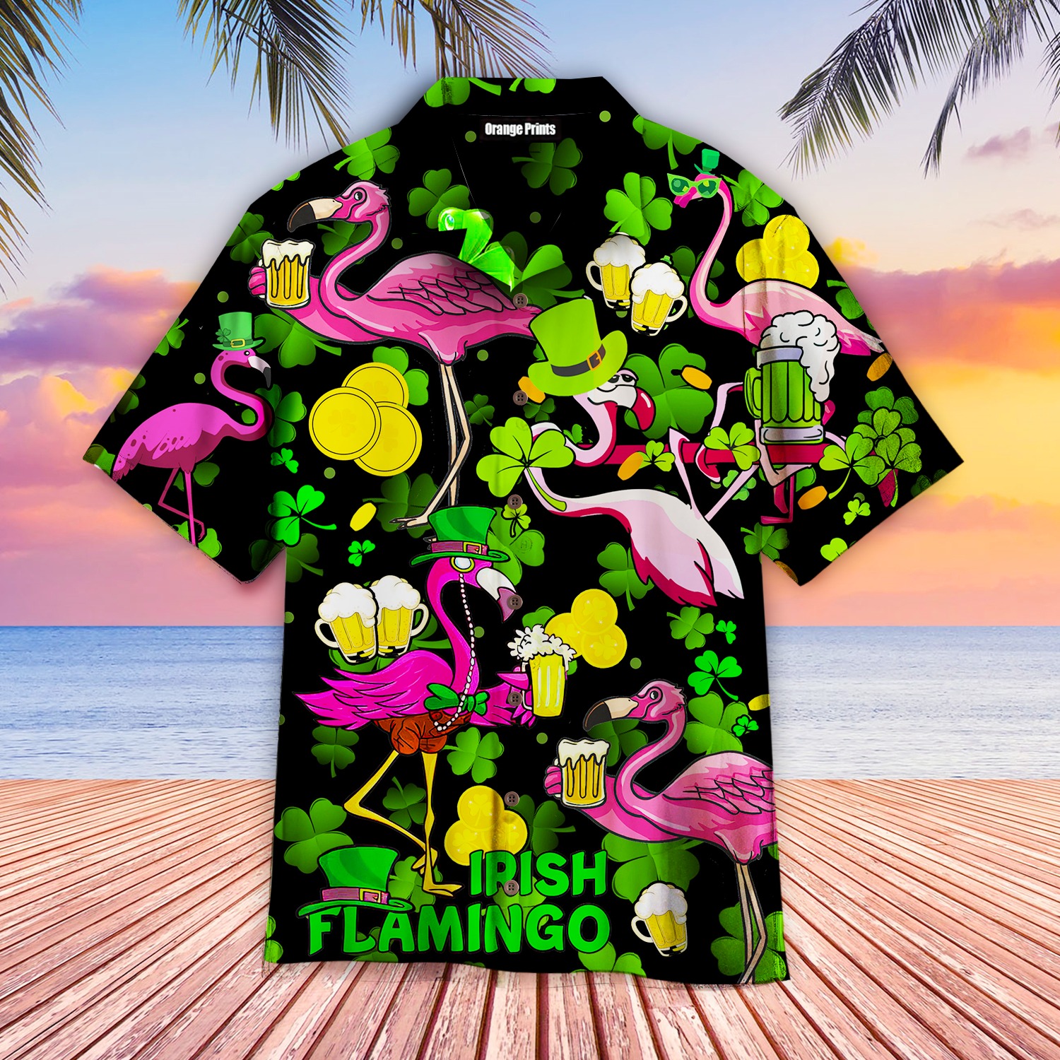 Pink Flamingo And Beer St Patricks Day Hawaiian Shirt