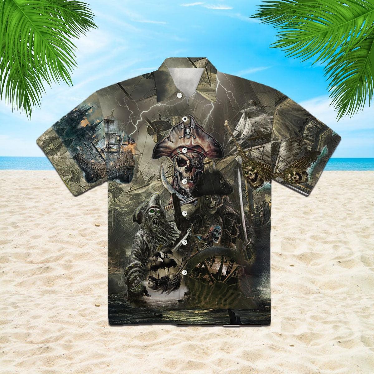 Caribbean Skull Pirate Ghost Ship Hawaiian Shirt