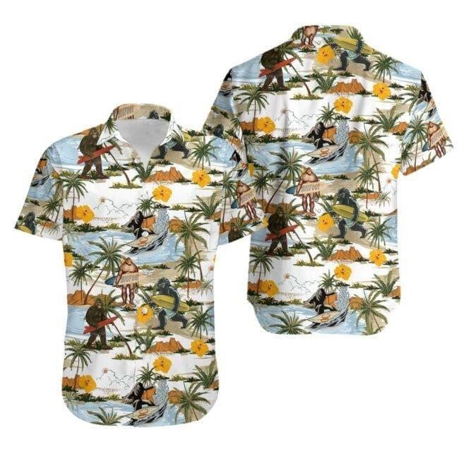 Yellow Hibicus Bigfoot Hawaiian Shirt