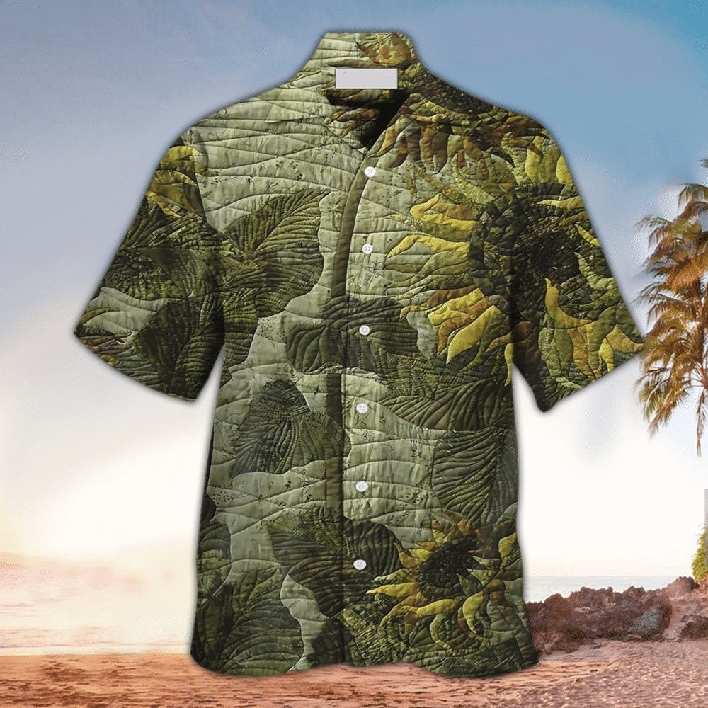 Sunflower Green Leaf Veins Design Hawaiian Shirt