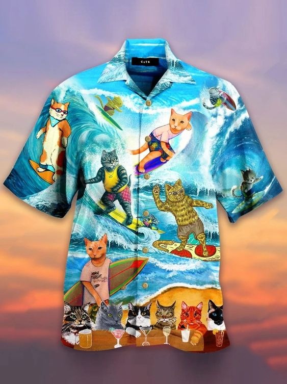 Cat Surfing Hawaiian Shirt