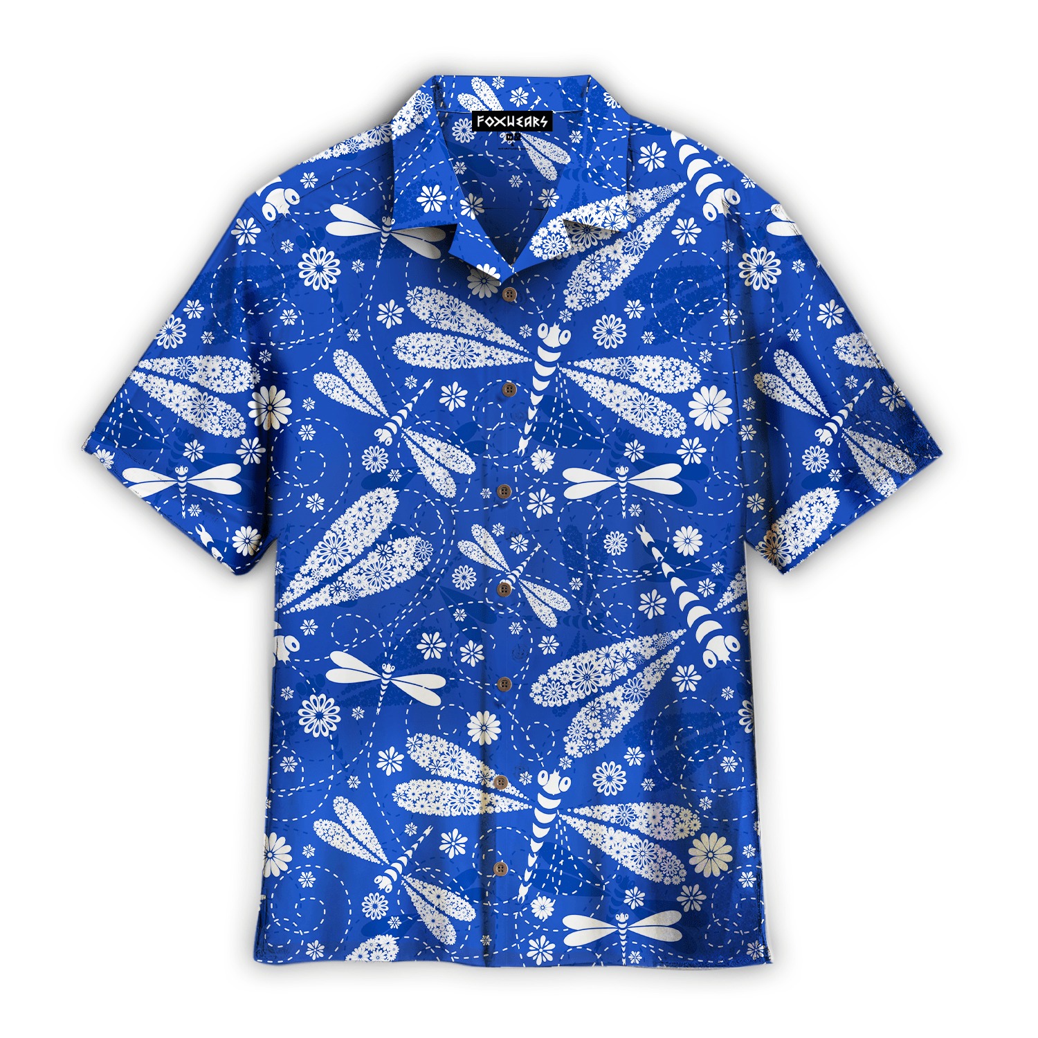 Blue Floral Dragonfly Hawaiian Shirt