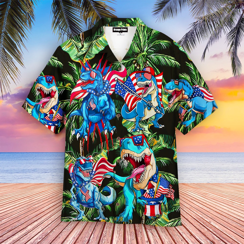 4th Of July Happy Independence Day Dinosaurs Hawaiian Shirt