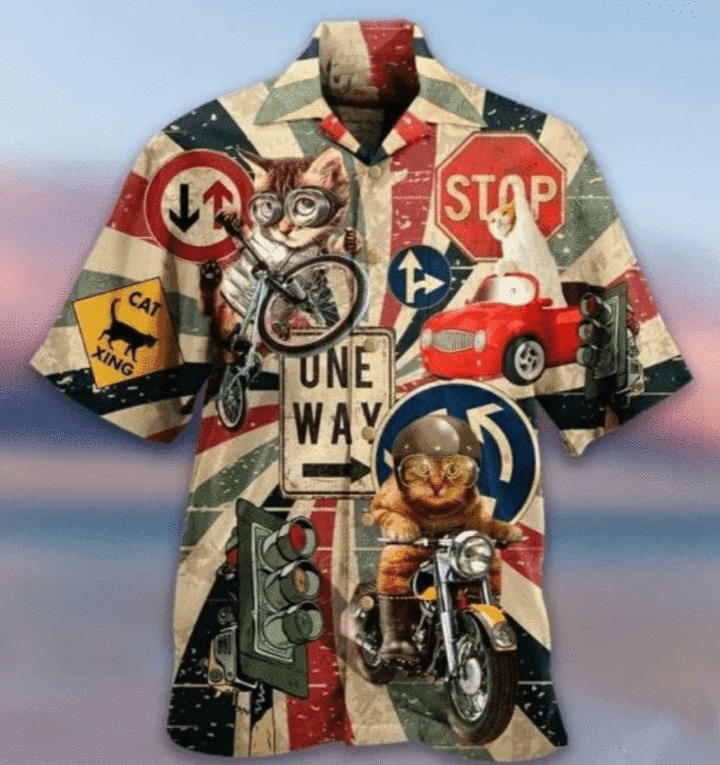 Super Cool Driving Cat Vintage Hawaiian Shirt