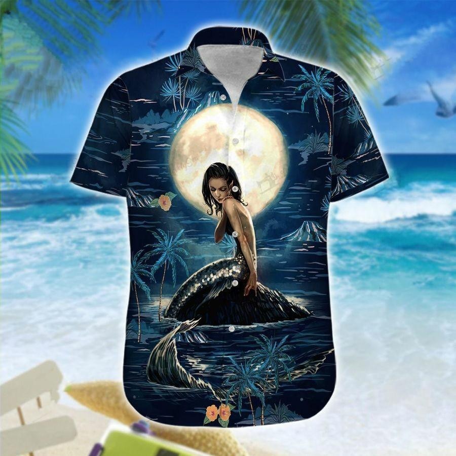 Mermaid Under The Moon Light Hawaiian Shirt