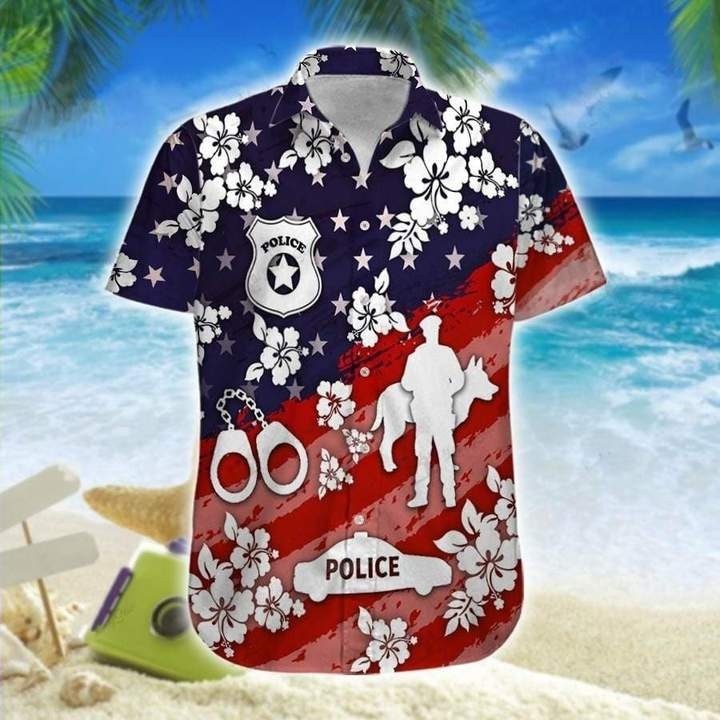 Police Navy And Red Hawaiian Shirt