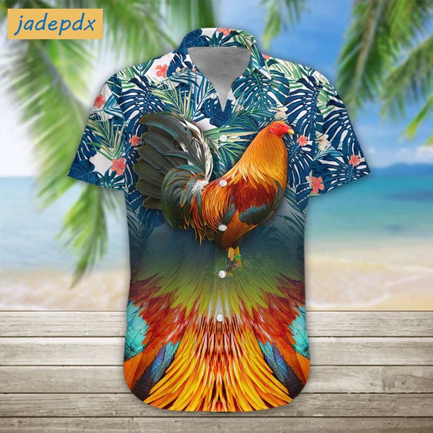 Rooster Tropical Leaves Hawaiian Shirt