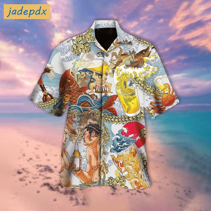 Sumo And Beer Unique Design Hawaiian Shirt
