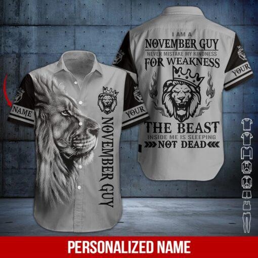 Lion November Guy Custom Name Hawaiian Shirt