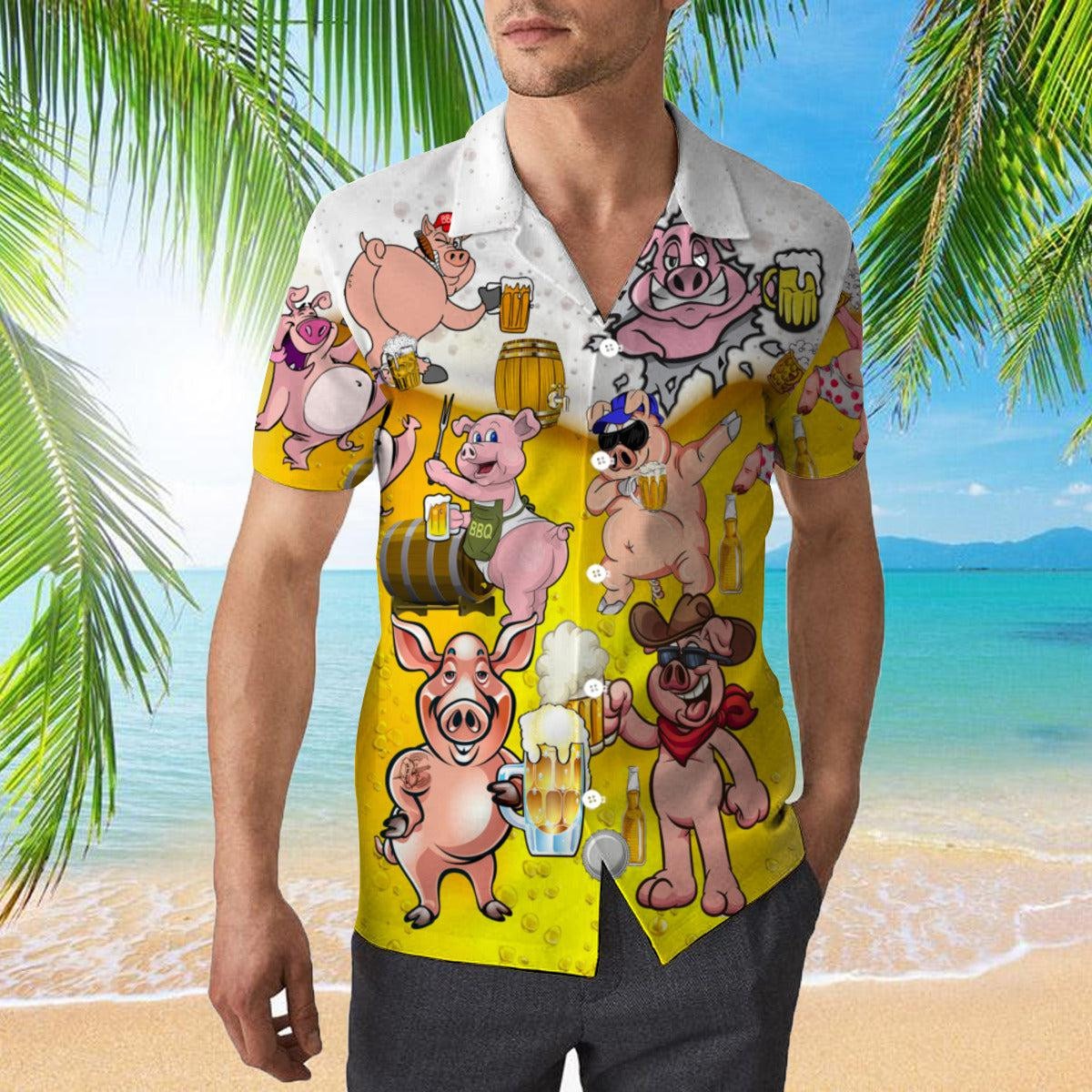 Pig America Drinking Beer Hawaiian Shirt