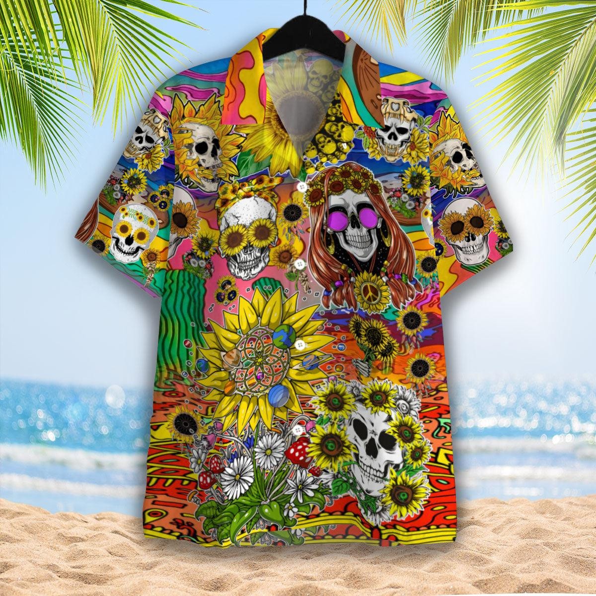 Sunflower Skull Hippie Hawaiian Shirt
