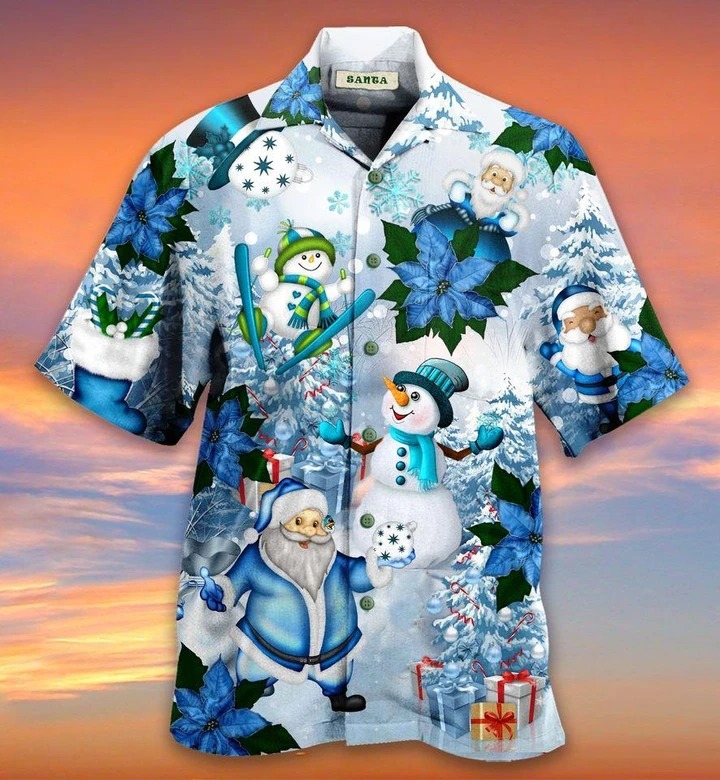 Santa Claus In Blue World Hawaiian Shirt