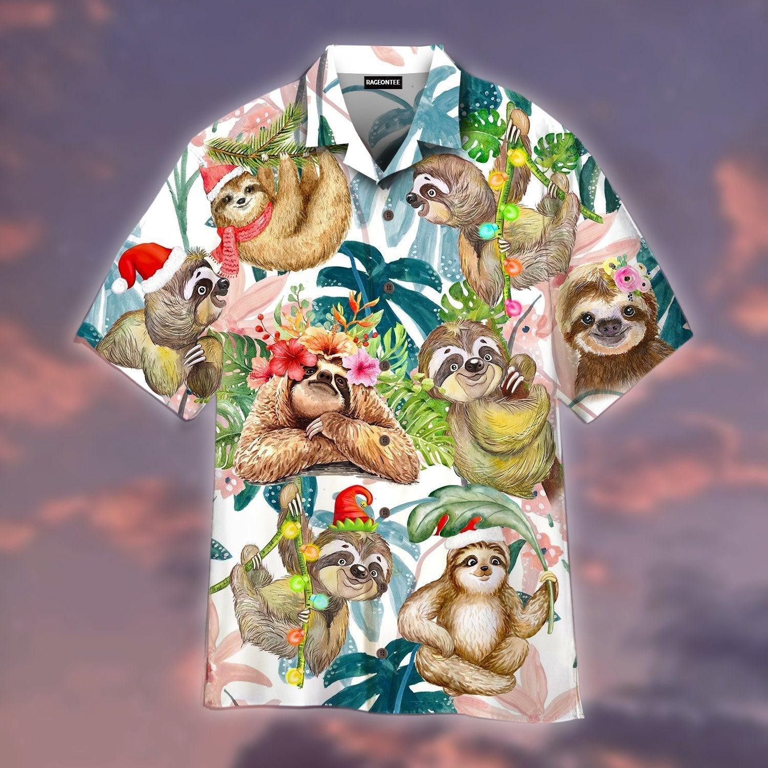 Merry Christmas With Happy Sloth Hawaiian Shirt