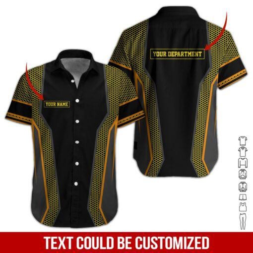Yellow Workwear Style Custom Name Hawaiian Shirt