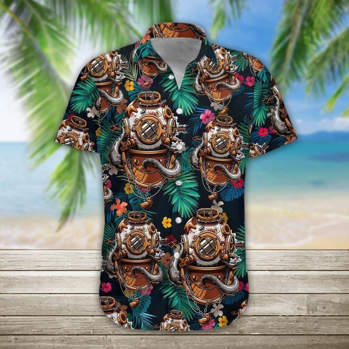 Scuba Diving Helmet Hawaiian Shirt