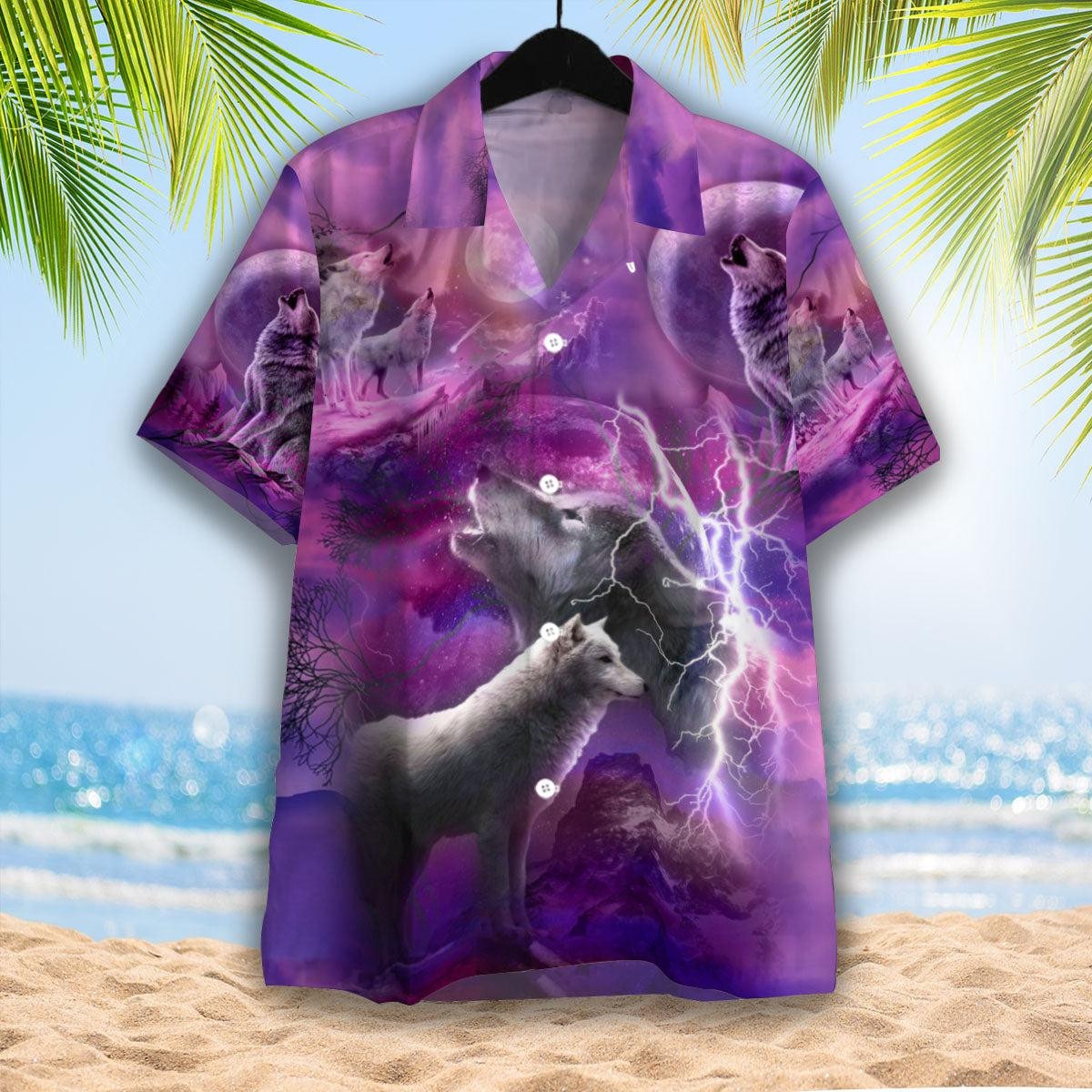 White Wolves Howling Moon Hawaiian Shirt