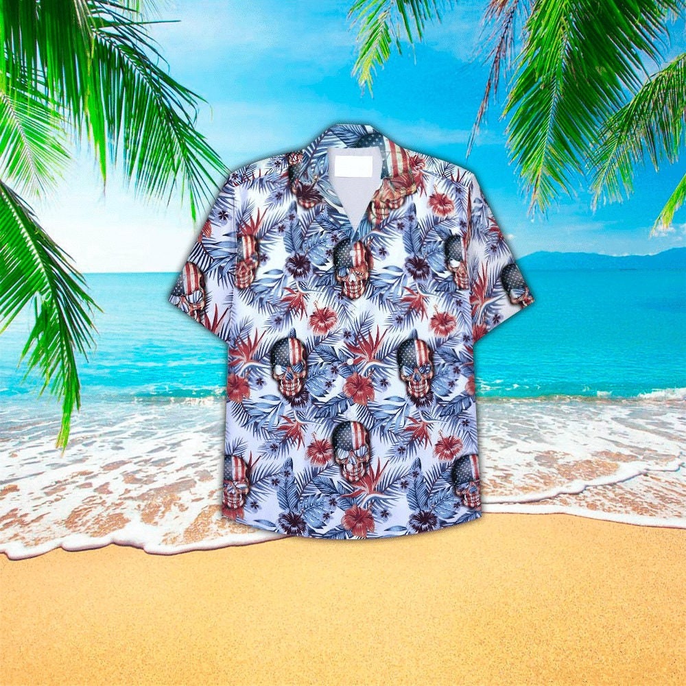Tropical Patriotic Skull Hawaiian Shirt