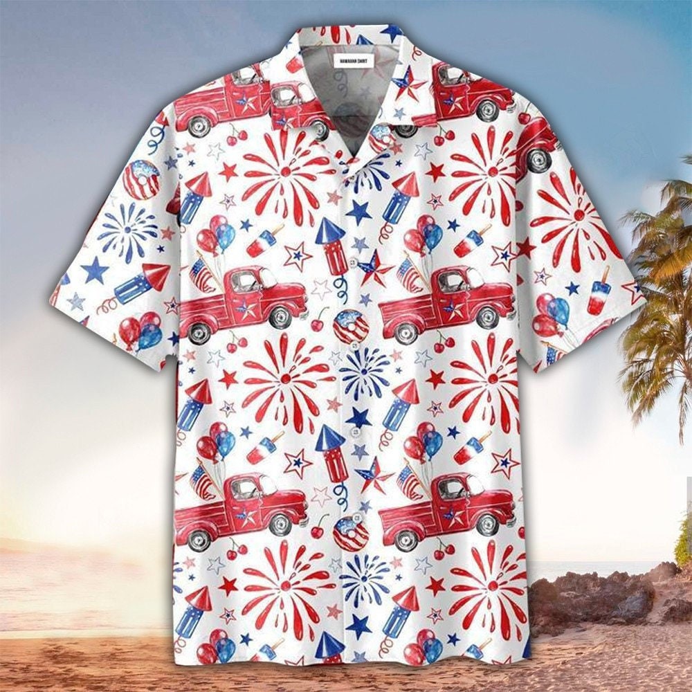 Truck And Firework Pattern Hawaiian Shirt