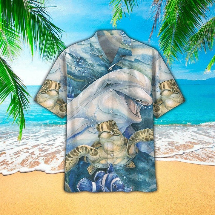 Sea Turtle And Dolphin Hawaiian Shirt