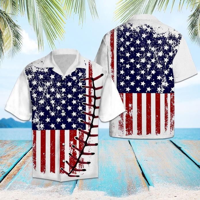 Baseball USA Flag Hawaiian Shirt