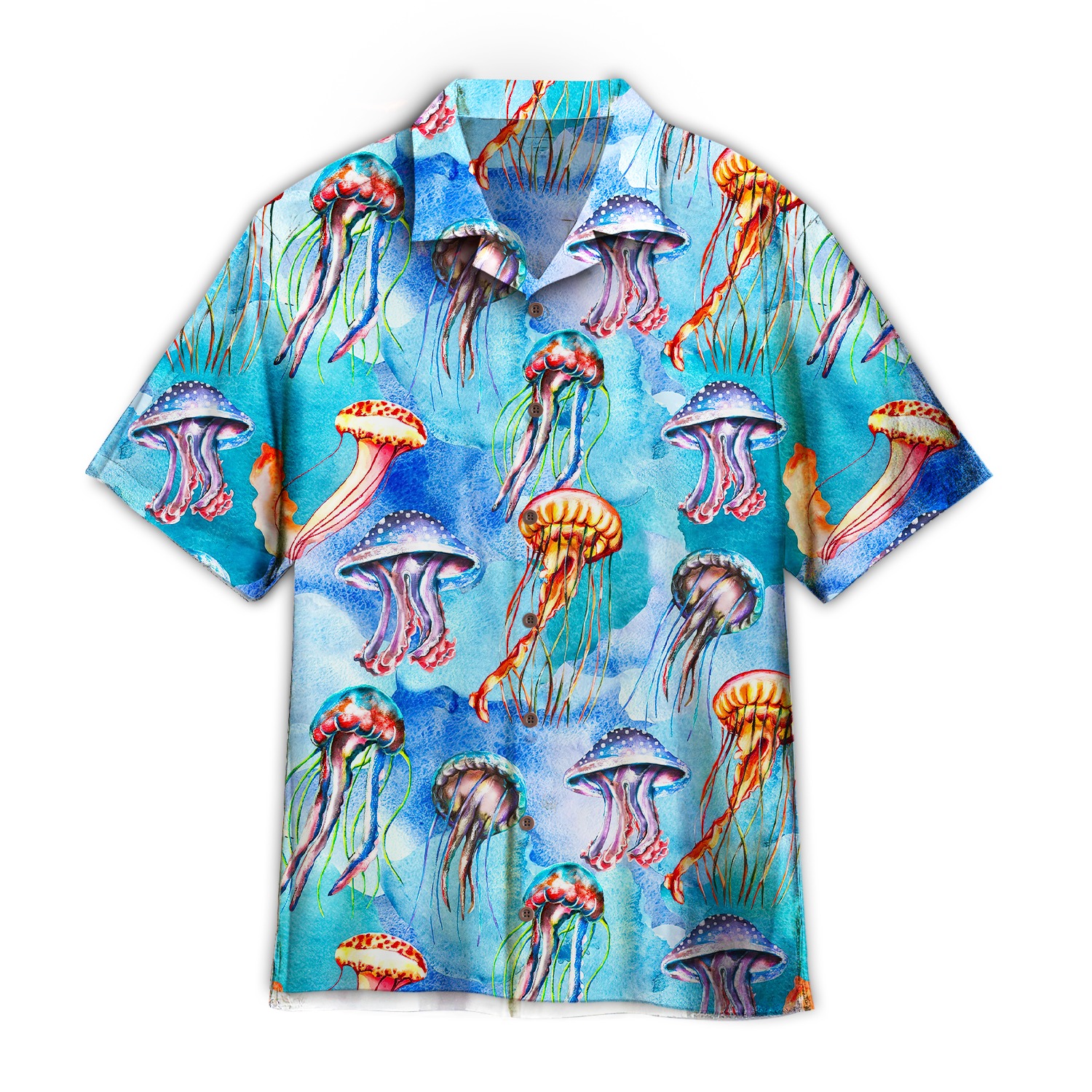 Watercolor Jellyfish Bright Colorful Hawaiian Shirt