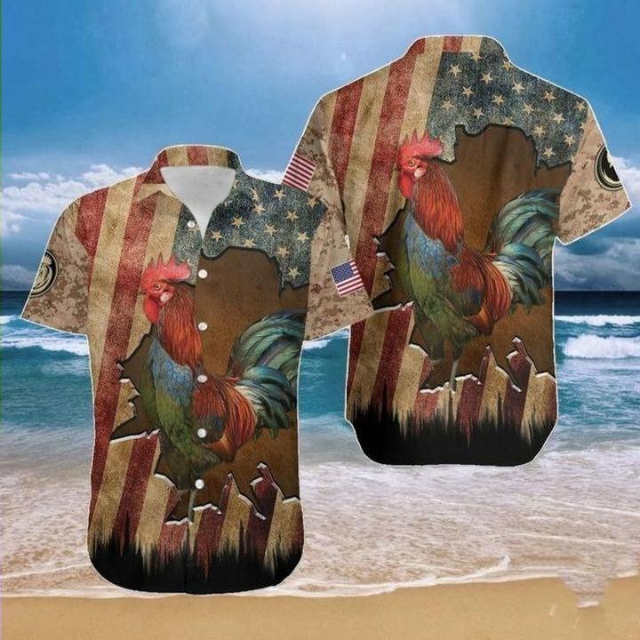 Rooster Flag Crack Vintage Hawaiian Shirt