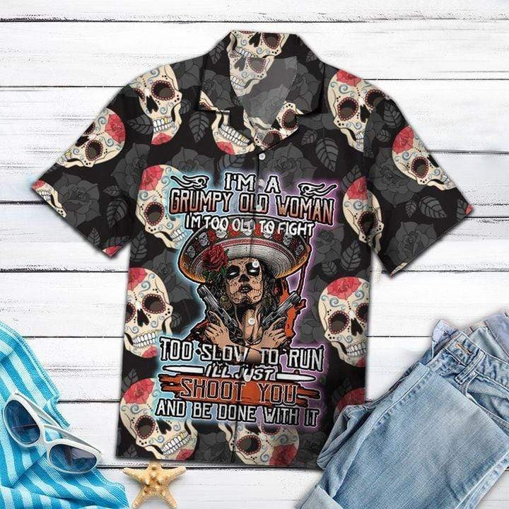 I Am An Grumpy Old Woman Skull Unisex Hawaiian Shirt