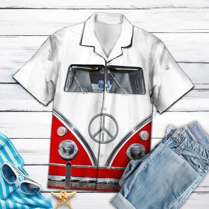 Red Hippie Bus Hawaiian Shirt