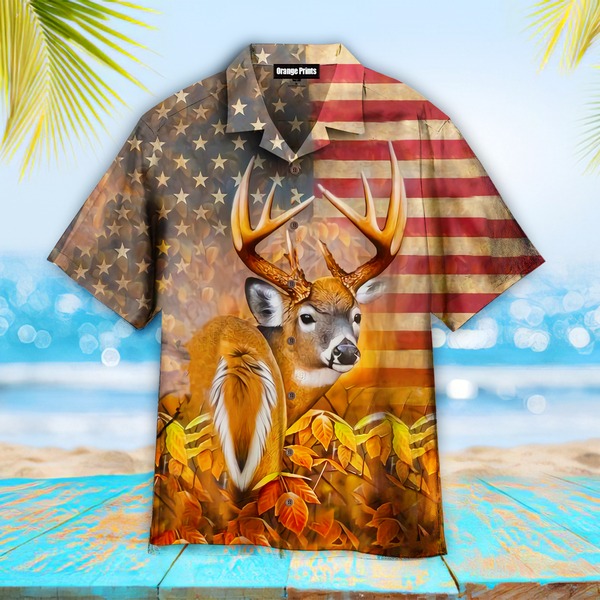 American Flag Deer Hunting Hawaiian Shirt