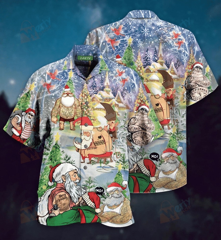 Funny Tattoo Santa Claus Hawaiian Shirt