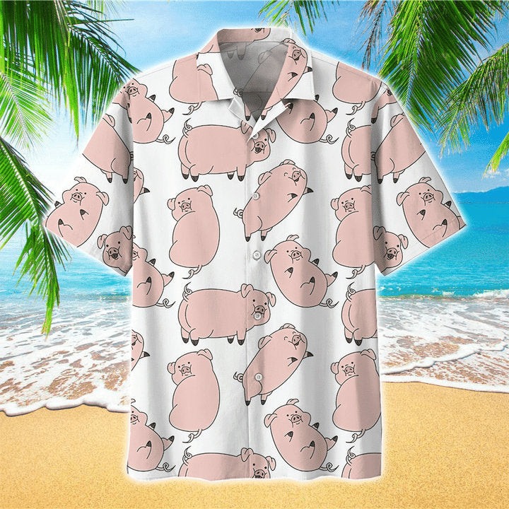 Waddles Pig Pattern Hawaiian Shirt