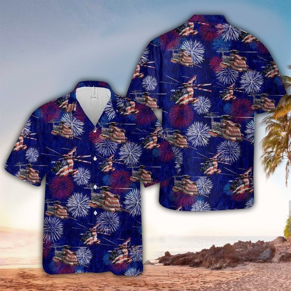 4th Of July USA Helicopter Firework Hawaiian Shirt