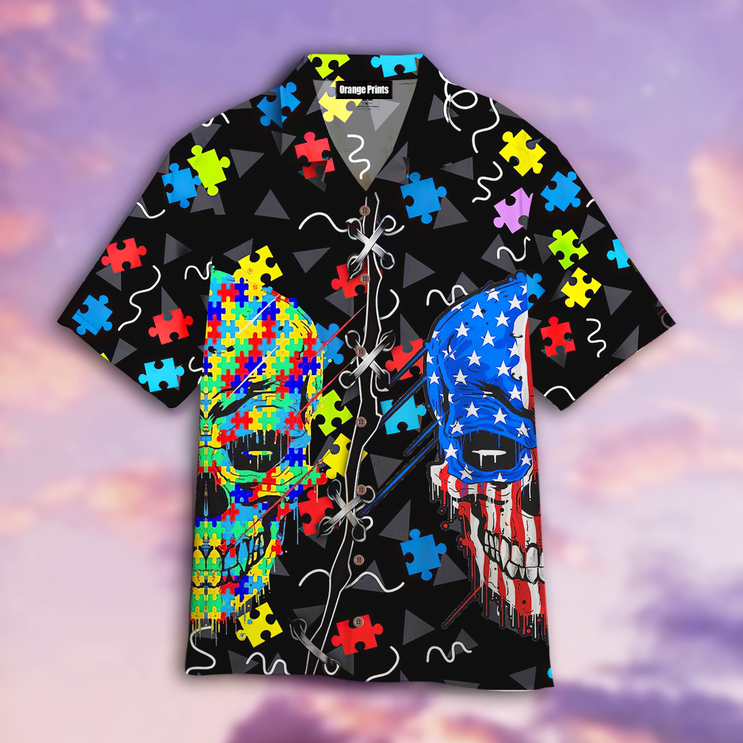 Skull American Autism Awareness Hawaiian Shirt
