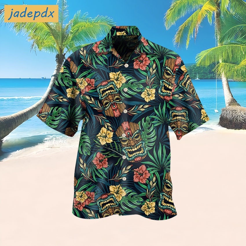 Tropical Leaf And Flower Tiki Hawaiian Shirt