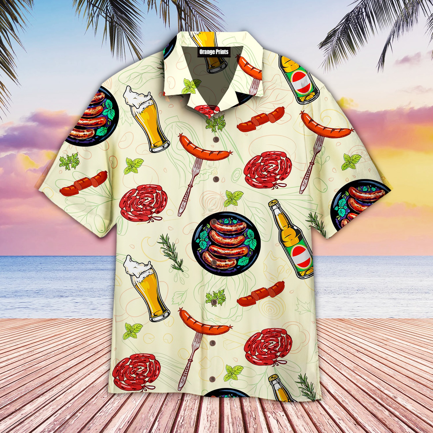 Sausages And Beer Big Set Of Barbeque Party Food Hawaiian Shirt