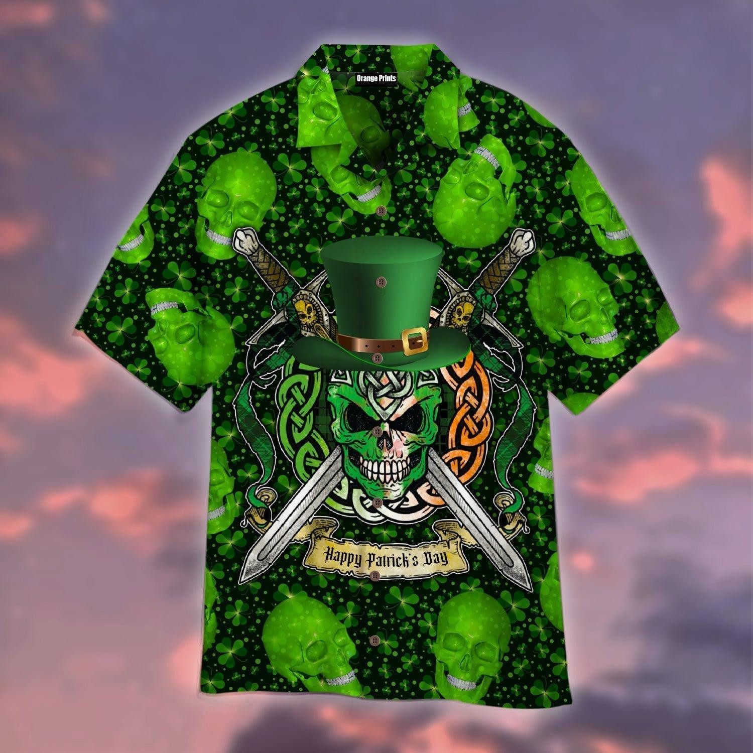 Green Skull Saint Patricks Day Hawaiian Shirt