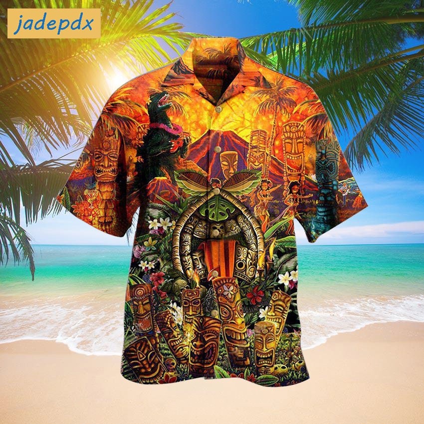 Tiki Wakaka Aloha Funny Dinosaur Hawaiian Shirt
