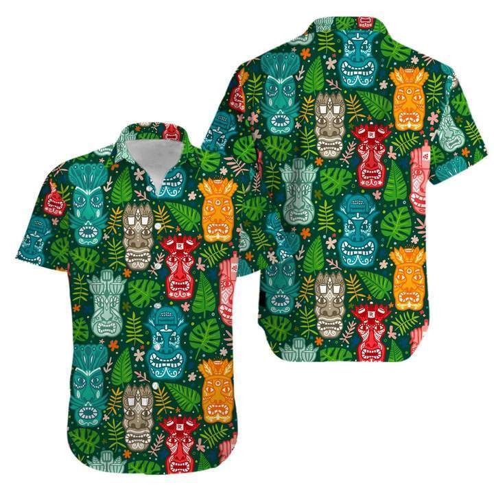 Tiki Tropical Green Aloha Hawaiian Shirt