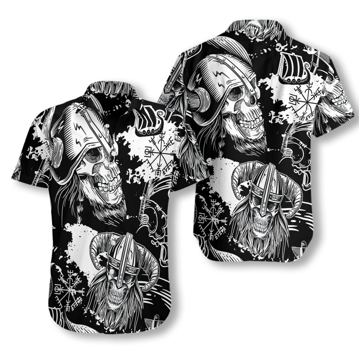 Seamless Pattern Skull In Viking Helmets Hawaiian Shirt