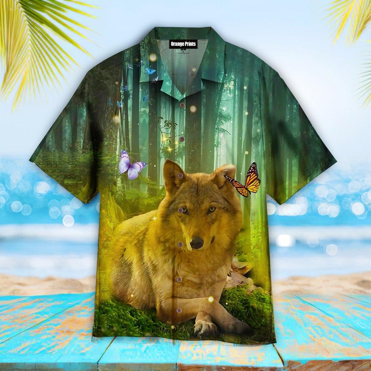 Wolf Butterfly In The Forest Hawaiian Shirt