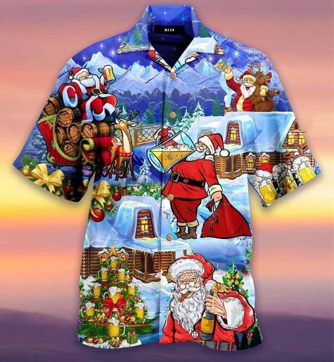 Santa Claus Drinking Beer Hawaiian Shirt